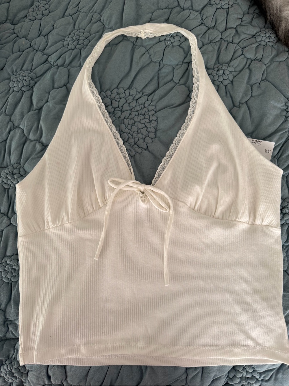 American Eagle Outfitters Cream Ribbed Halter Tank Top